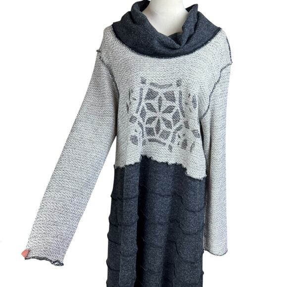 Bodil Boucle Knit Fair Isle Long Sleeve Cowl Neck Midi Tiered Sweater Dress - Picture 4 of 11